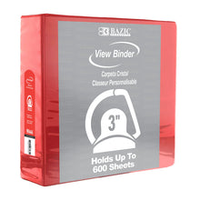 Load image into Gallery viewer, BAZIC 3&quot; RED SLANT-D RING VIEW BINDER W/2-POCKETS