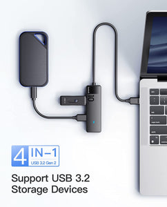 Inateck USB Hub with 4 USB A Ports, USB 3.2 Gen 2 Speed, 1.6 ft Cable,