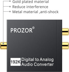 PROZOR 192KHz Digital to Analog Audio Converter DAC Digital SPDIF Optical toAnalog L/R RCA Converter Toslink Optical to 3.5mm Jack Adapter
