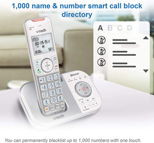 VTech VS112-27 DECT 6.0 Bluetooth 2 Handset Cordless Phone for Home with Answering Machine, Call Blocking, Caller ID, Intercom and Connect to Cell (White)