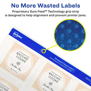 Avery® 2" x 2" Square Labels with Sure Feed, 120 Labels, Permanent Adhesive, Glossy Clear (22853)