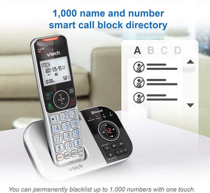 VTECH VS112-3 DECT 6.0 Bluetooth 3 Handset Cordless Phone for Home with Answering Machine, Call Blocking, Caller ID, Intercom and Connect to Cell (Silver & Black)