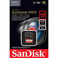 Load image into Gallery viewer, SanDisk Secure Digital Extreme PRO 128GB SDXC UHS-I Card 200 Mb/s C10,U3,V30