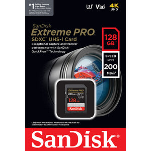 SanDisk Secure Digital Extreme PRO 128GB SDXC UHS-I Card 200 Mb/s C10,U3,V30