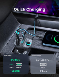 UGREEN BLUETOOTH CAR CHARGER (5.0 + PD + QC 3.0 + USB FLASH DRIVE + TF) (BLACK)