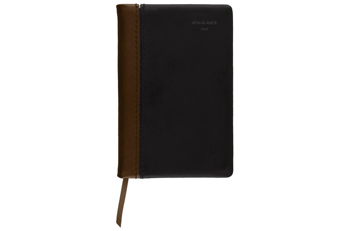 AT-A-GLANCE Fine Diary 2024 Weekly Monthly Diary, Black Brown, Pocket, 3