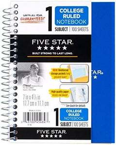 Mead Five Star 5" x 7" Poly Cover Perforated College Ruled Wirebound