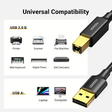 Load image into Gallery viewer, UGREEN USB 2.0 AM TO BM PRINT CABLE 3M (BLACK)