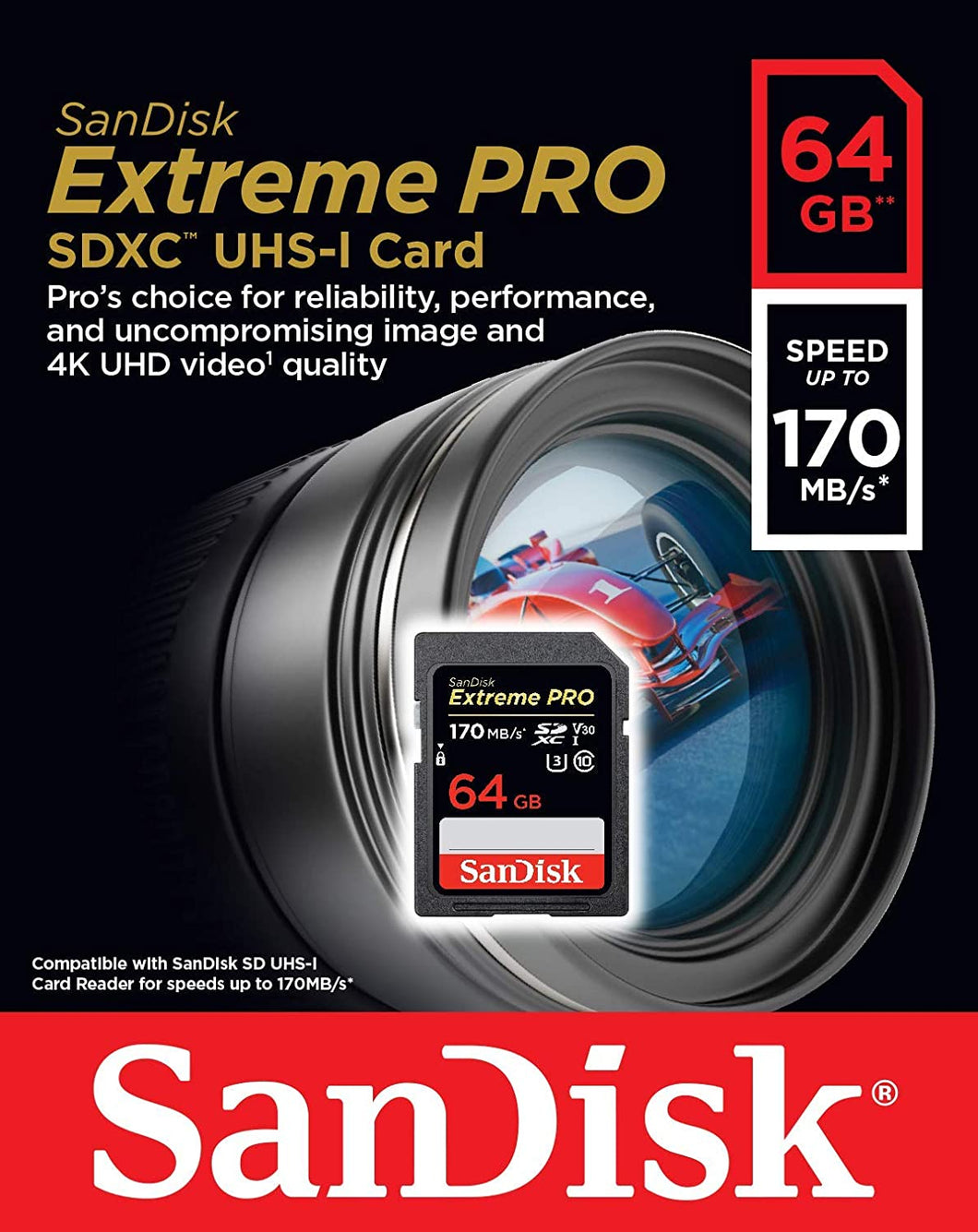 SanDisk  Secure Digital Extreme PRO 64GB SDXC UHS-I Card  200 Mb/s C10,U3,V30