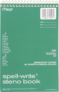 Mead® Spell-Write® Green WB Steno Book, 80 ct 6"x9-5/16"