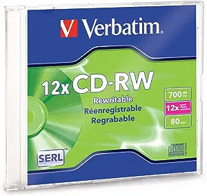 VERBATIM CD-RW 700MB 4X-12X High Speed with Branded Surface Slim Case