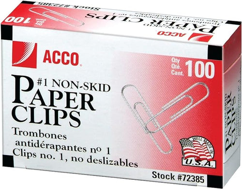 ACCO Economy Paper Clips No. 1, Silver 100 Per Box