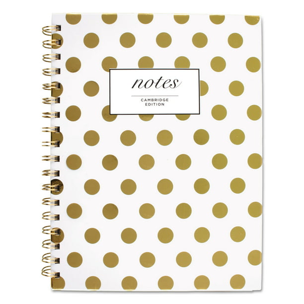 Cambridge Gold Dots Hardcover Medium Notebook, 1 Subject, Wide/Legal Rule, White/Gold Dots Cover, 9.5 x 7, 80 Sheets