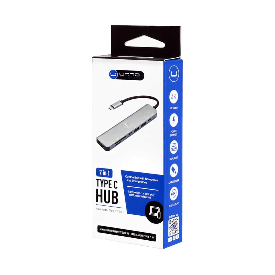 7 in 1 Type C Hub - 4K HDMI,  Micro SD & SD Card Reader, 1 USB C 3.0 + 2 USB A 3.0, PD port allows to pass through charging to power your device (up to 60W - 20V/3A)