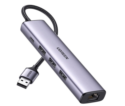 UGREEN USB 3.0 TO 3x USB 3.0 + RJ45 (1000M) ETHERNET ADAPTER TYPE-C POWER SUPPLY