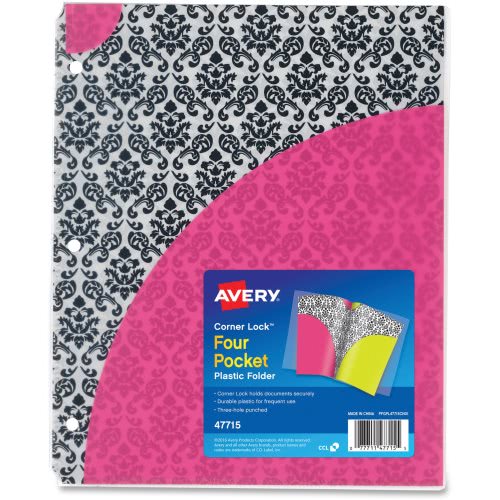 Avery® Corner Lock® Four-Pocket Plastic Folder, Damask (47715)