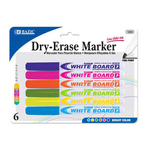 BAZIC Fine Tip Bright Color Dry-Erase Marker (6/Pack)