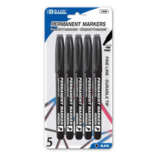 Load image into Gallery viewer, BAZIC Fine Tip Black Permanent Markers w/ Pocket Clip (5/Pack)