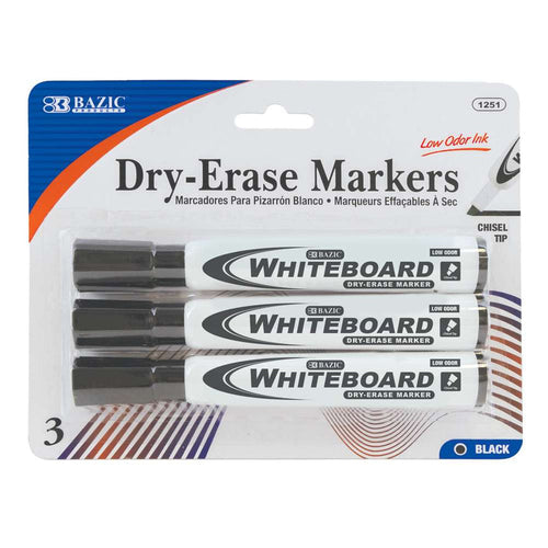 BAZIC WHITEBOARD MARKERS CHISEL TIP DRY-ERASE BLACK (3/PACK)