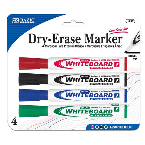 BAZIC WHITEBOARD MARKERS - CHISEL TIP DRY-ERASE ASSORTED COLOR