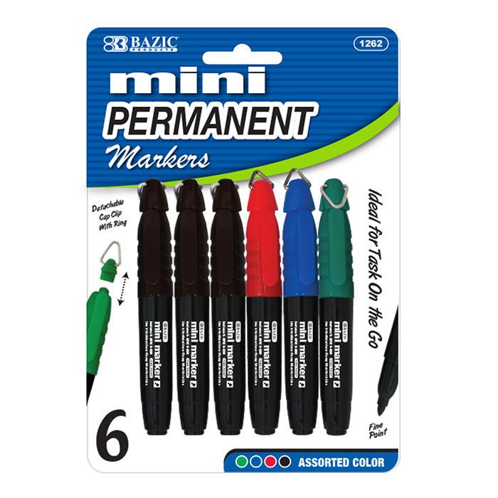 Bazic Asst. Color Fine Tip Permanent Markers w/ Pocket Clip (5/Pack)