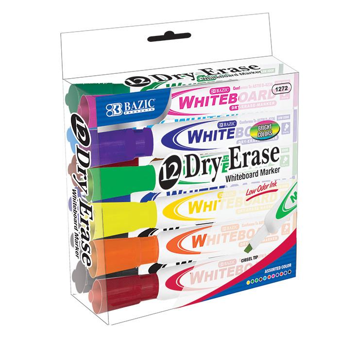 BAZIC Bright Color Chisel Tip Dry-Erase Markers (12/Box)
