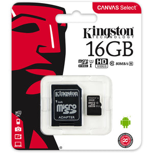 KINGSTON 16GB MICROSDHC CANVAS SELECT 80R CL10 UHS-I CARD