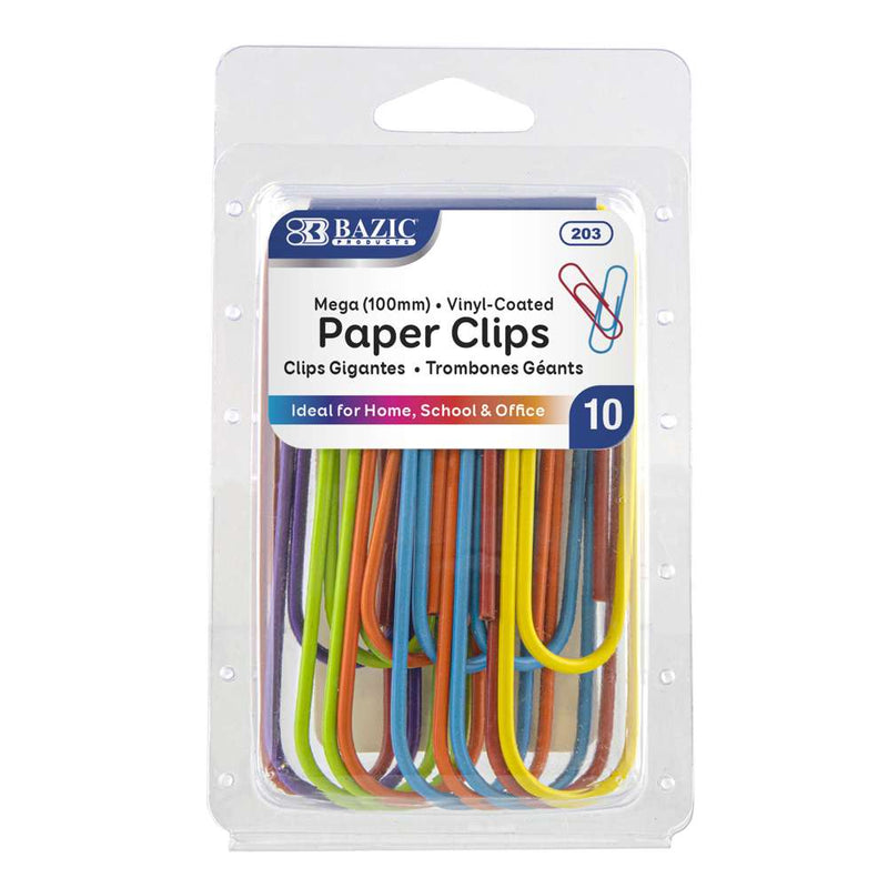 BAZIC MEGA (100mm) COLOR PAPER CLIPS (10/PACK)