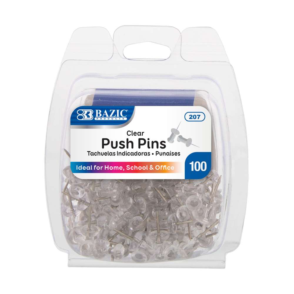 BAZIC Push Pins Clear Transparent (100/Pack)