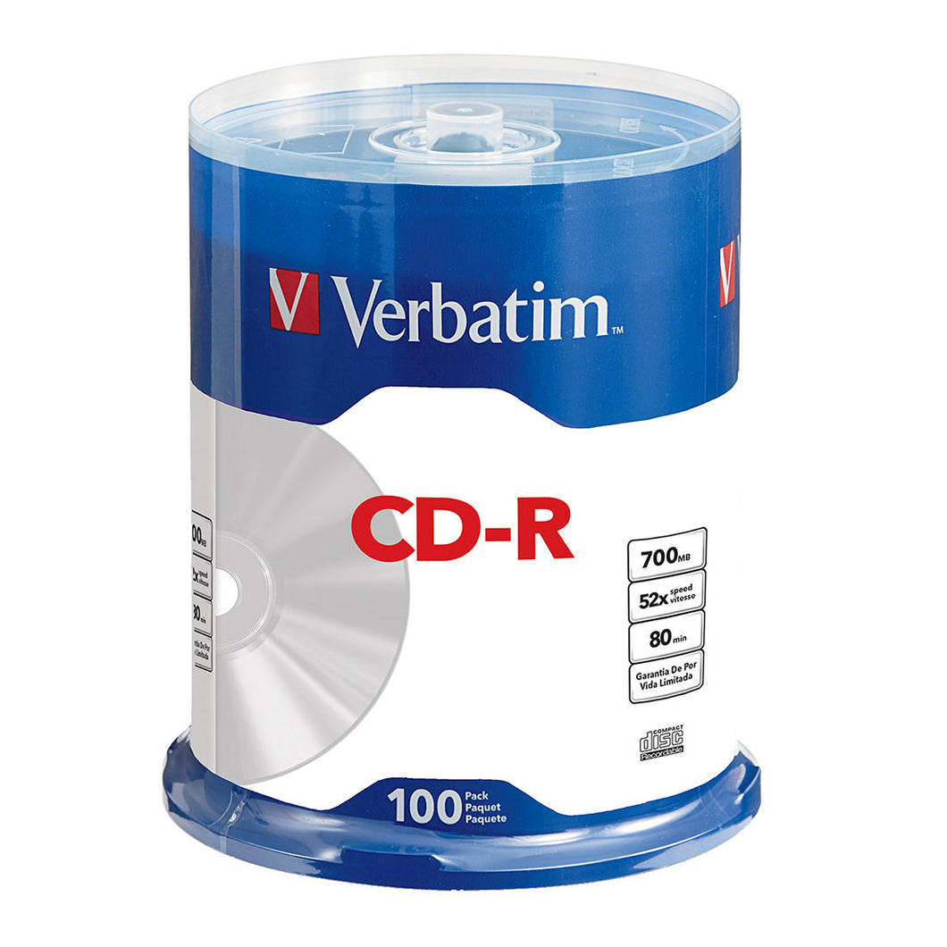 VERBATIM CD-R 700MB 52X 100PK SPINDLE W/TRAY