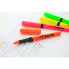 Load image into Gallery viewer, BAZIC Pen Style Fluorescent Highlighter Yellow w/ Cushion Grip (4/Pack)