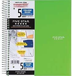 MEAD FIVE STAR 5 SUBJECT COLLEGE RULED NOTEBOOK