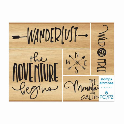 MOMENTA 5 PIECE WOODEN STAMP SET IN WANDERLUST THEME