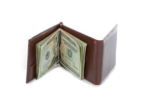 BROWN 3 FOLD MONEY CLIP WALLET