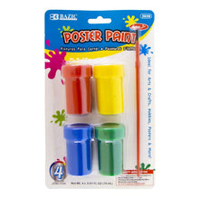 Load image into Gallery viewer, BAZIC 0.6 FL OZ (18ml) 4 COLOR POSTER PAINT W/BRUSH