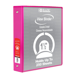 BAZIC 1.5" Fucshia 3-Ring View Binder w/ 2-Pockets