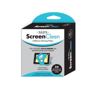 SCREENCLEEN 30 PACK 75% ALCOHOL SCREEN CLEANING WIPES