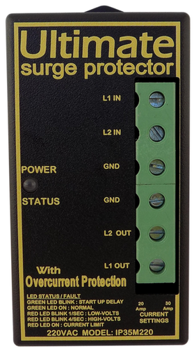 ULTIMATE DIGITAL SURGE PROTECTOR MODULE FOR INVERTER A/C UNITS, ETC 220V AC, 35A DUAL CURRENT SELECTOR SWITCH-HARDWIRED