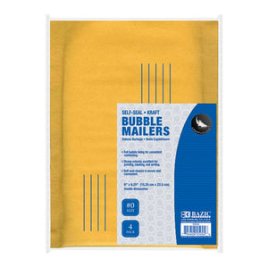BAZIC Self-Seal Bubble Mailers (#0) 6" x 9.25" (4/Pack)