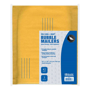 BAZIC Self-Seal Bubble Mailers (#2) 8.5" x 11.25" (3/Pack)