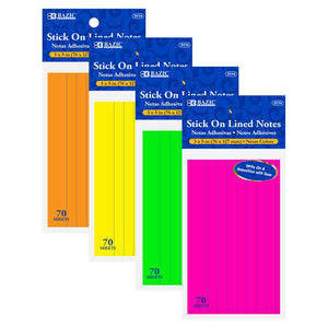 BAZIC Lined Stick On Notes Neon 3" X 5" 70 Ct.