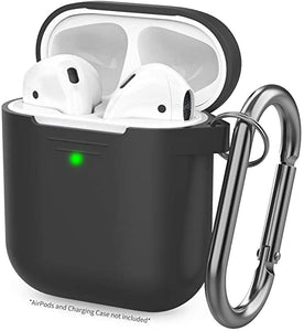 AhaStyle Upgrade AirPods Case Protective Cover (Front LED Visible) Silicone Compatible with Apple AirPods 2 and 1 (Black)