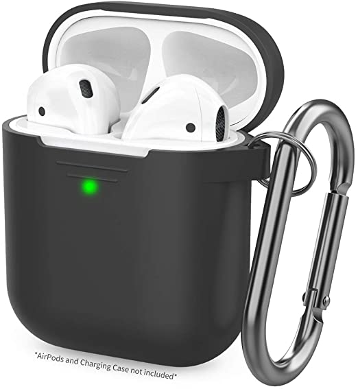 AhaStyle Upgrade AirPods Case Protective Cover (Front LED Visible) Silicone Compatible with Apple AirPods 2 and 1 (Black)
