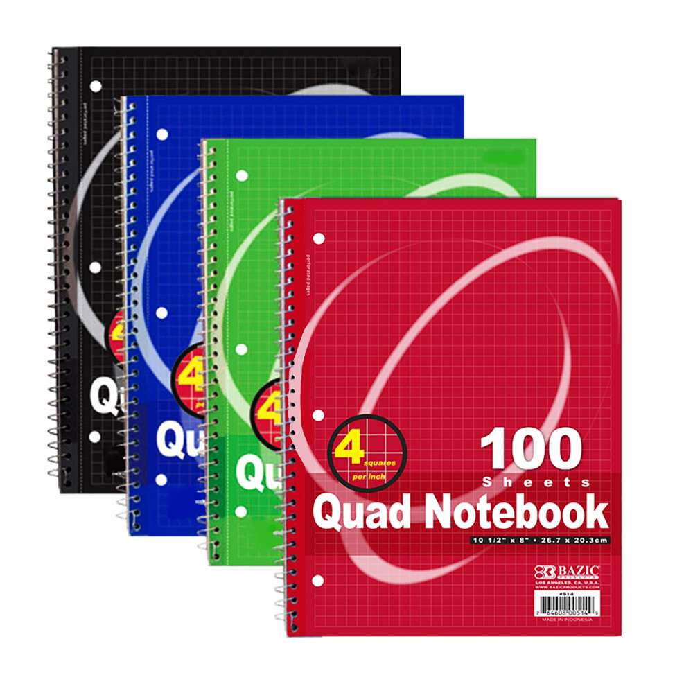 BAZIC Notebook Spiral Quad-Ruled 4-1
