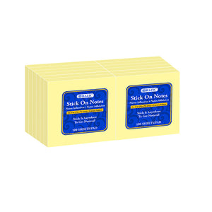 BAZIC 100CT 3" * 3" YELLOW STICK ON NOTES (12/SHRINK)