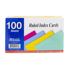 Load image into Gallery viewer, BAZIC Ruled Colored Index Card 3&quot; X 5&quot; 100 Ct.