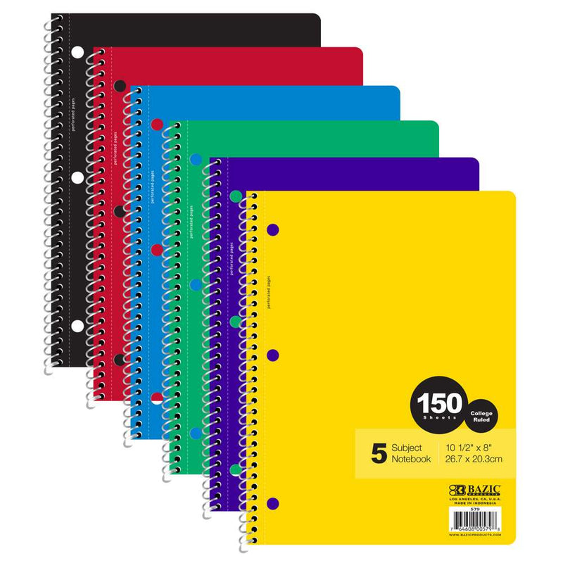 BAZIC C/R 150 CT. 5-SUBJECT SPIRAL NOTEBOOK