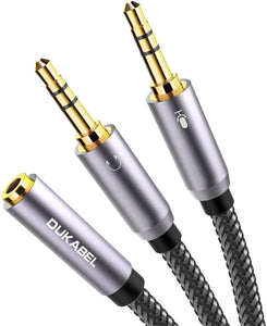 Headset  Splitter Cable , Gold-Plated & Strong Braided Y Splitter Audio Cable Separate Microphone Headphone Port