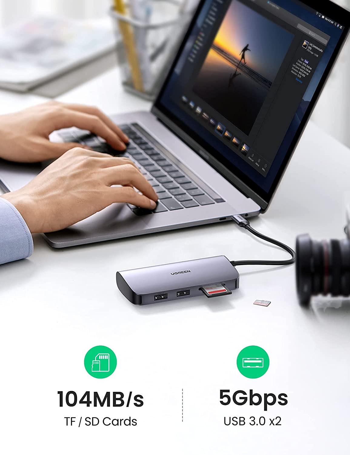 Adapter hub 9in1 UGREEN USB-C to HDMI 4K, 3x USB 3.0, Type-C PD