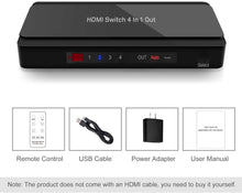 Load image into Gallery viewer, Dinger 4K x 2K 4 Port 4 x 1 HDMI Switcher with PIP and IR Wireless Remote Control, HDMI Switch Box Support PIP, 4K, 1080P, 3D